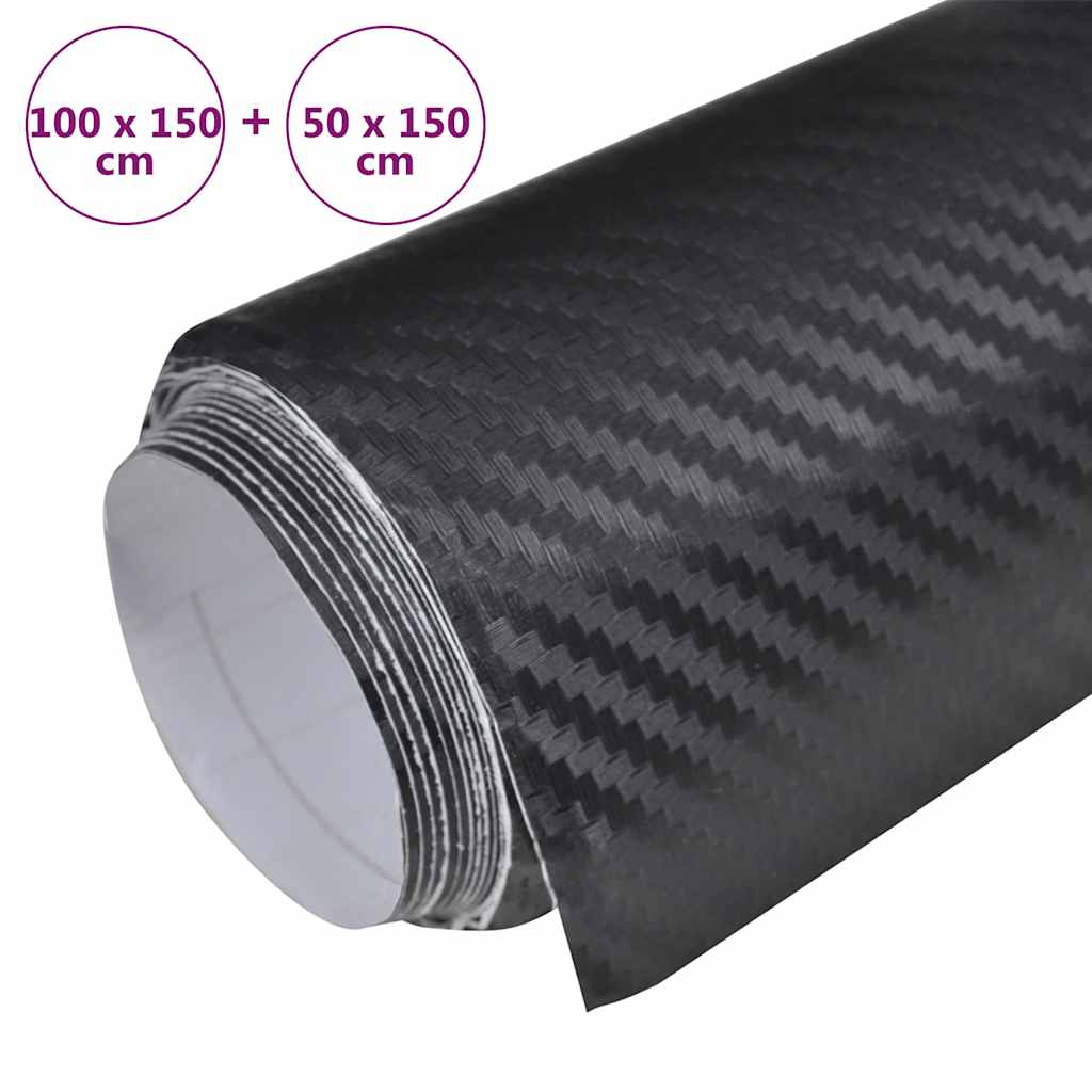 Folije za automobil 2 kom 3D crne 100 x 150 cm + 50 x 150 cm