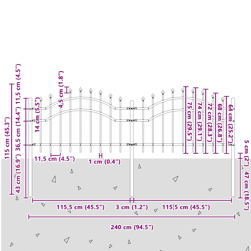 Vrtna ograda Woerden s vrhom koplja crna 240x75 cm čelična