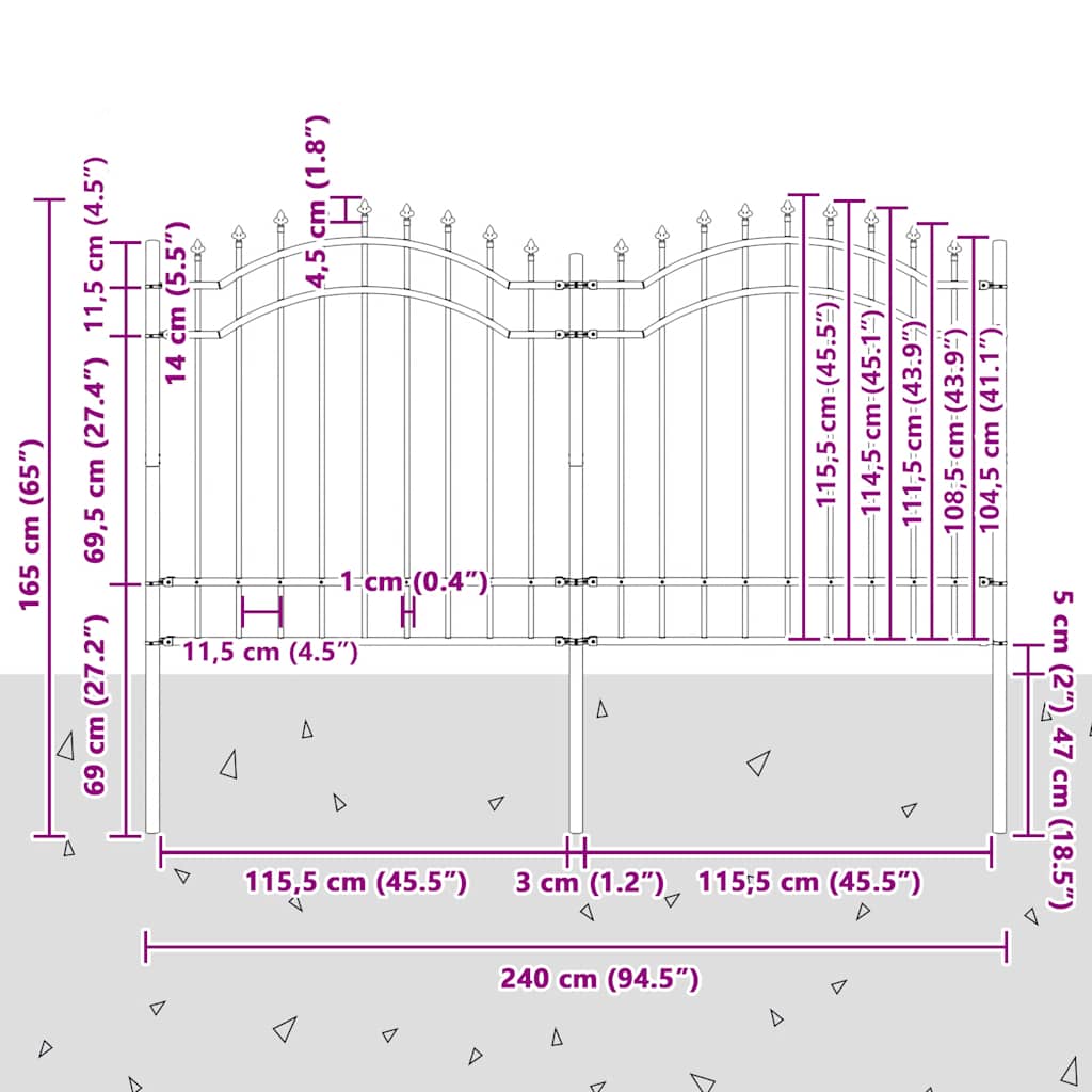 Vrtna ograda Woerden s vrhom koplja crna 240x125 cm čelična