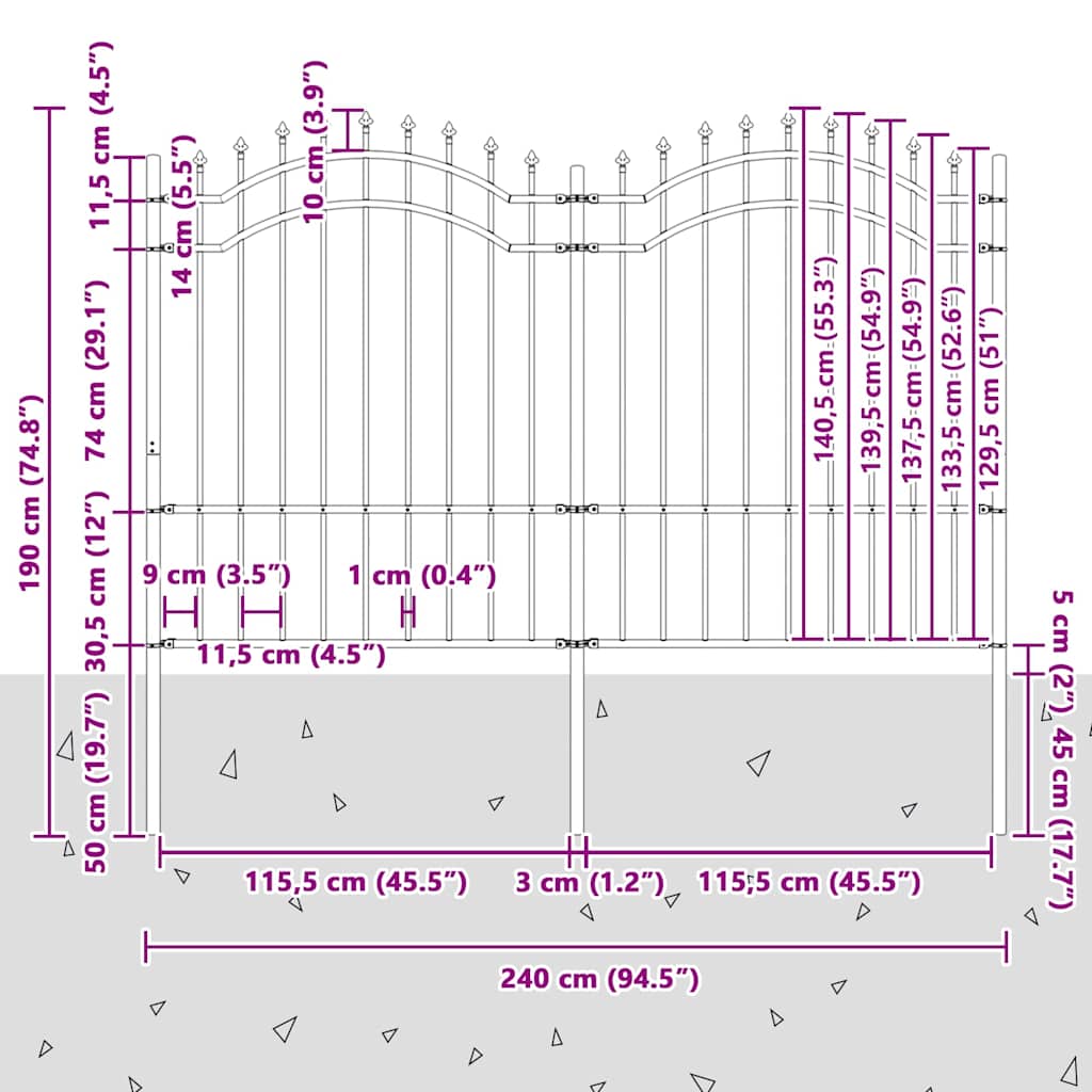 Vrtna ograda Woerden s vrhom koplja crna 240x150 cm čelična
