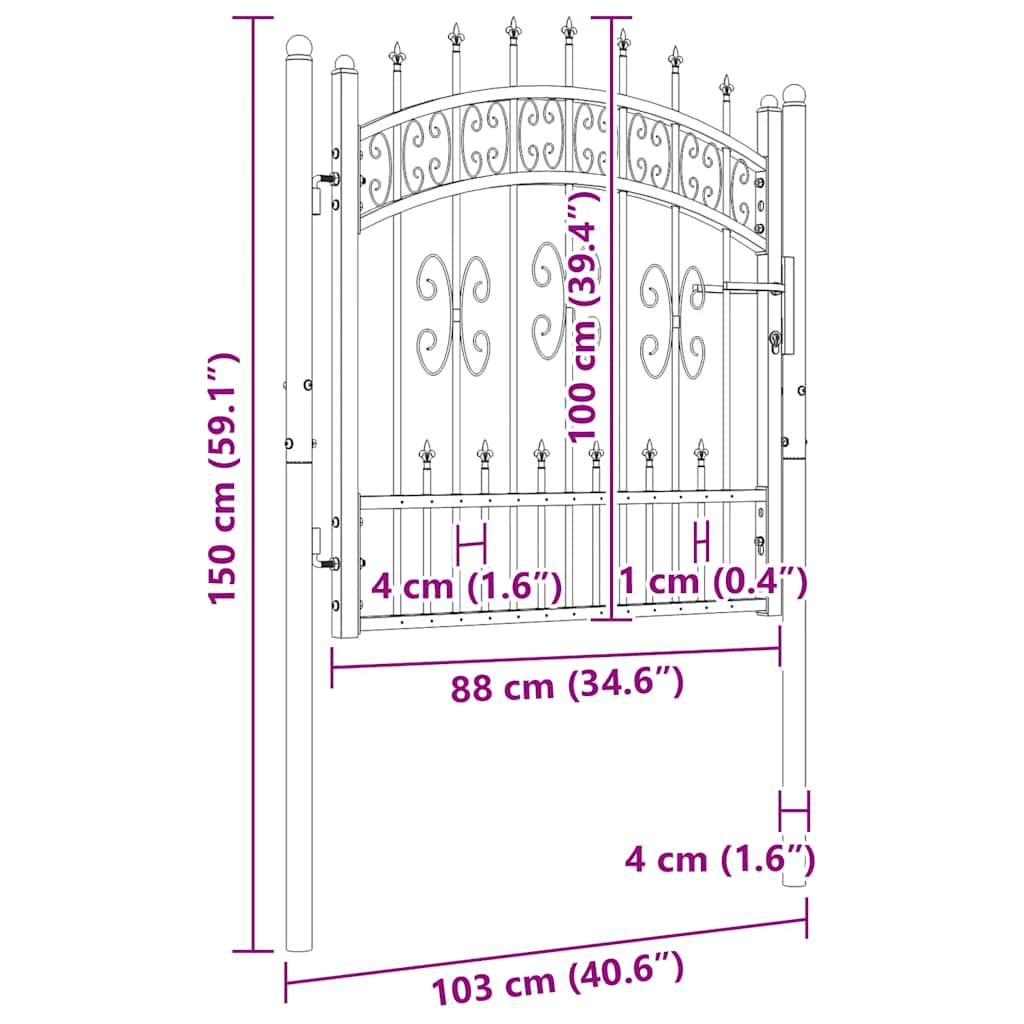 Vrata za ogradu KAMPEN s kopljem na vrhu crna 103x100 cm čelična