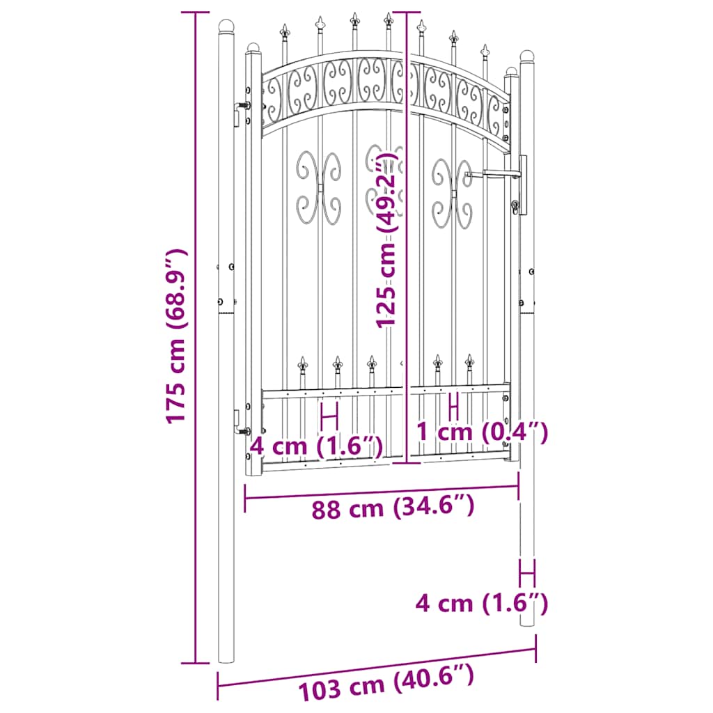 Vrata za ogradu KAMPEN s kopljem na vrhu crna 103x125 cm čelična