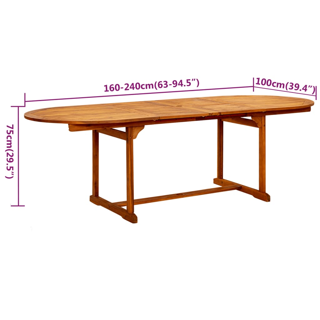 7-dijelni vrtni blagovaonski set od masivnog bagremovog drva 160-240 cm