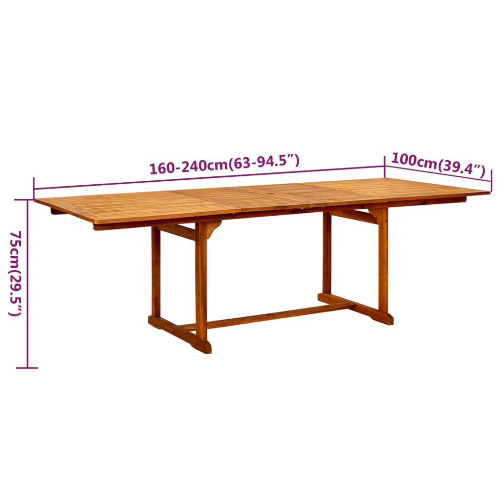 7-dijelni vrtni blagovaonski set od masivnog bagremovog drva 160-240 cm