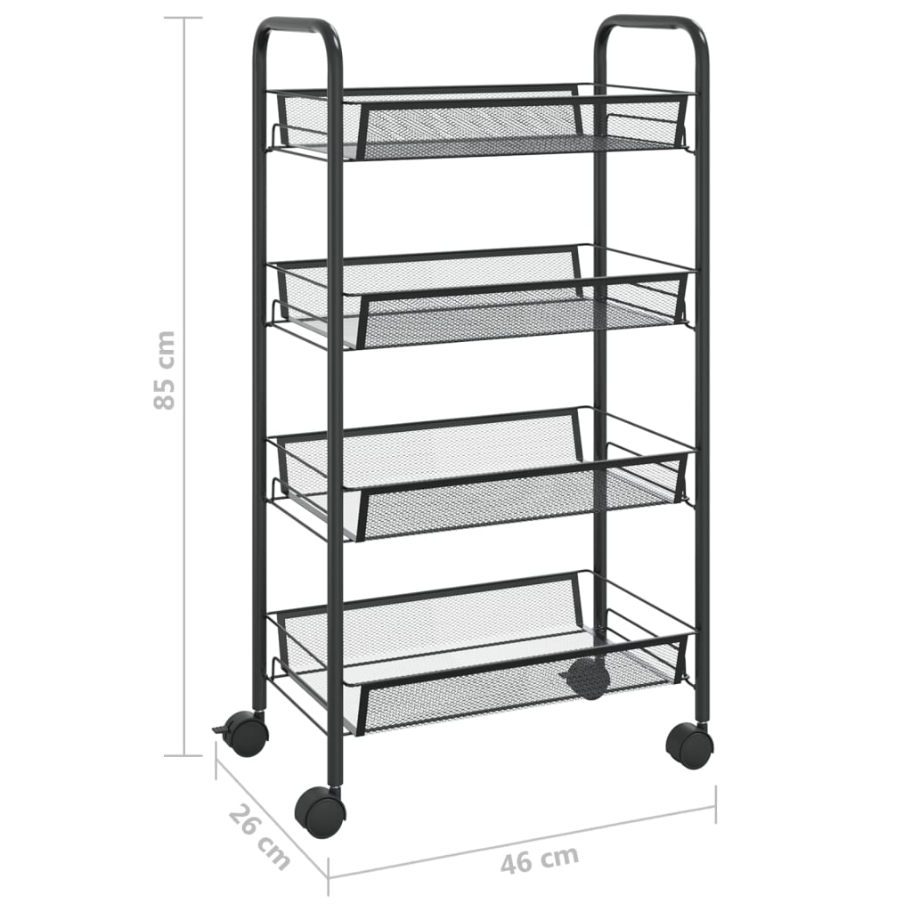 Kuhinjska kolica s 4 razine crna 46 x 26 x 85 cm željezna
