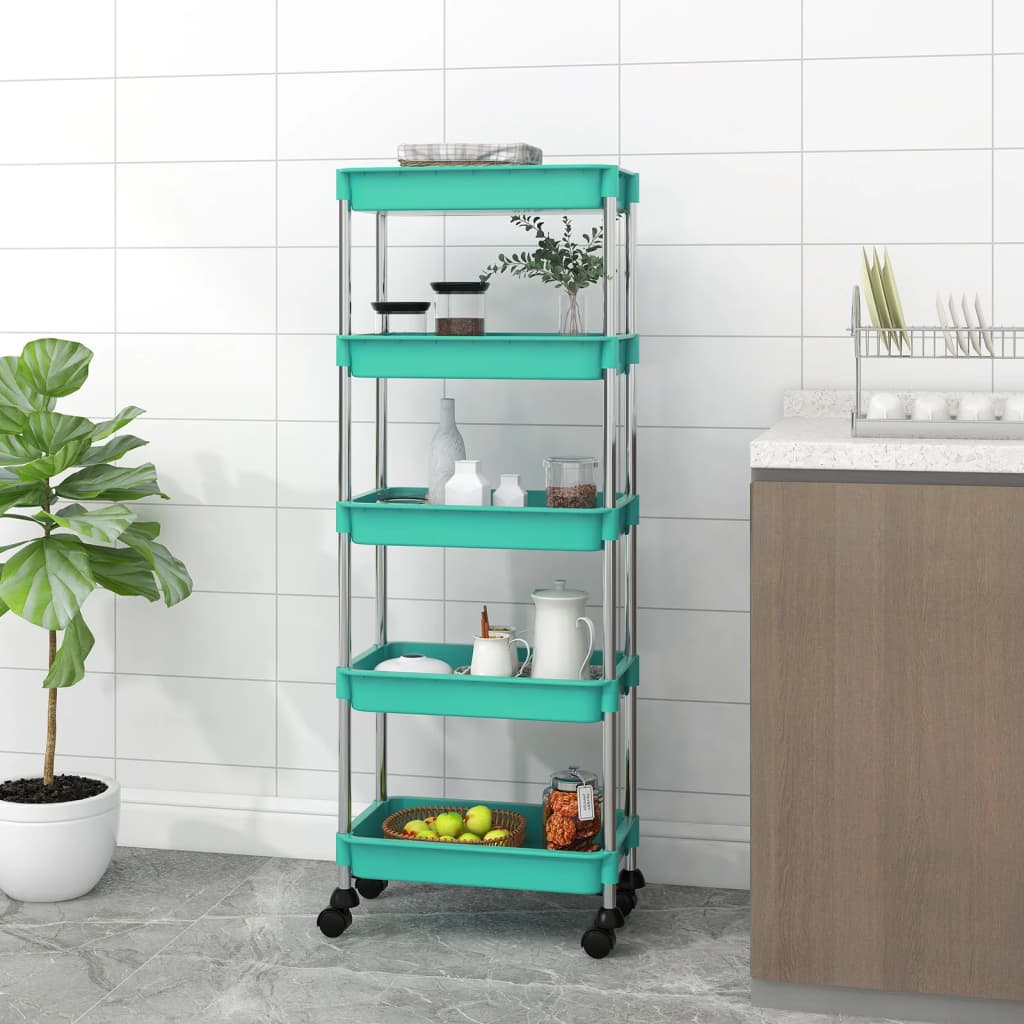 Kuhinjska kolica s 5 razina tirkizna 42x29x128 cm željezo i ABS