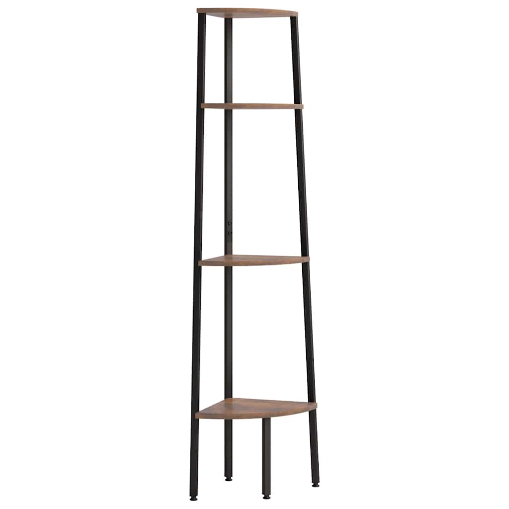 Kutna polica s 4 razine tamnosmeđa i crna 45,5x31,5x150 cm