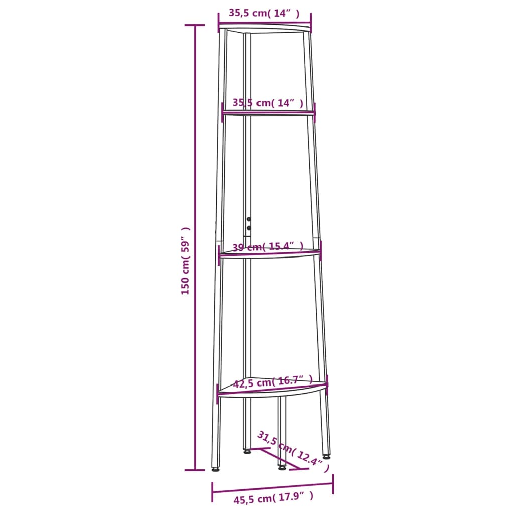 Kutna polica s 4 razine crna 45,5 x 31,5 x 150 cm