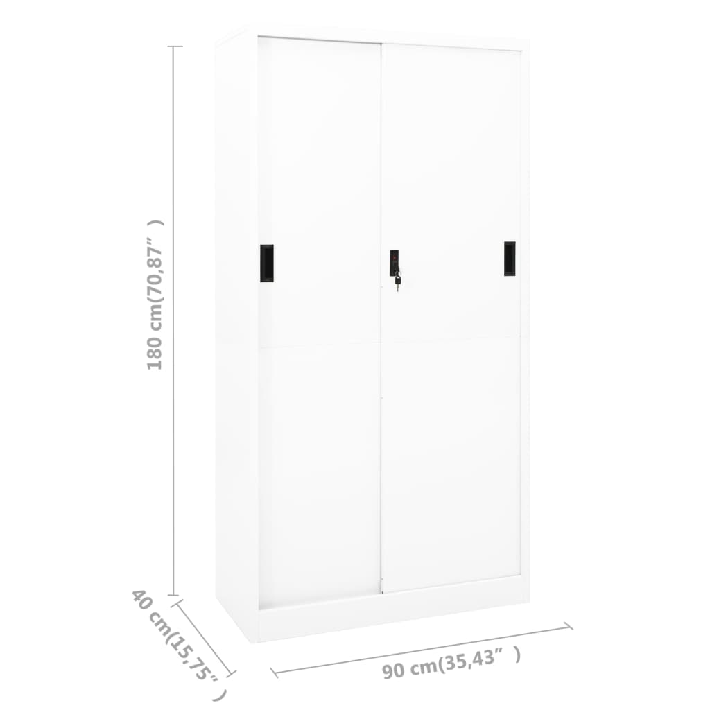 Uredski ormarić s kliznim vratima bijeli 90x40x180 cm čelični