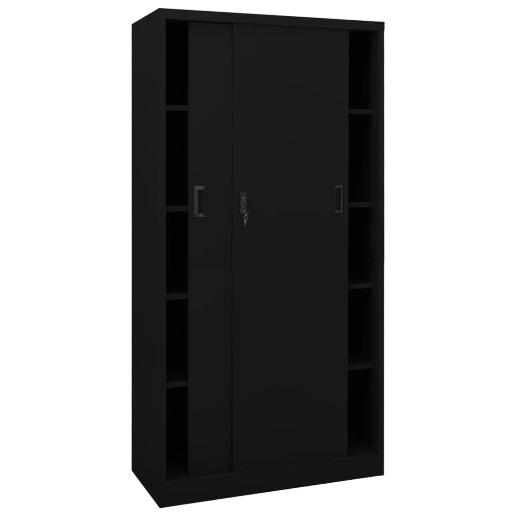 Uredski ormarić s kliznim vratima crni 90 x 40 x 180 cm čelični