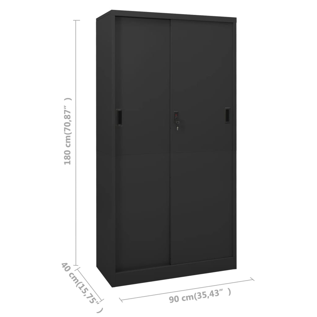 Uredski ormarić s kliznim vratima antracit 90x40x180 cm čelični
