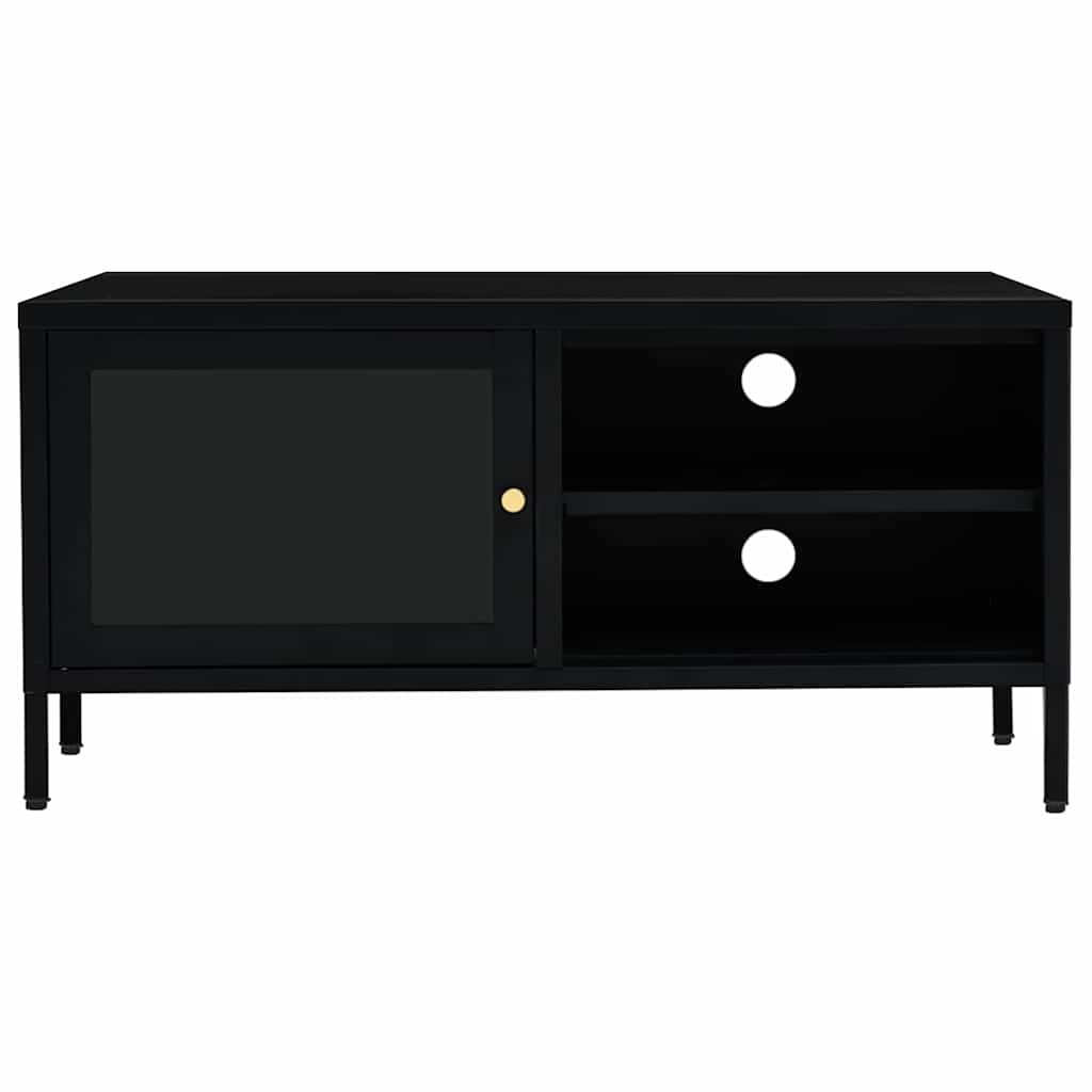 TV ormarić crni 90 x 30 x 44 cm od čelika i stakla