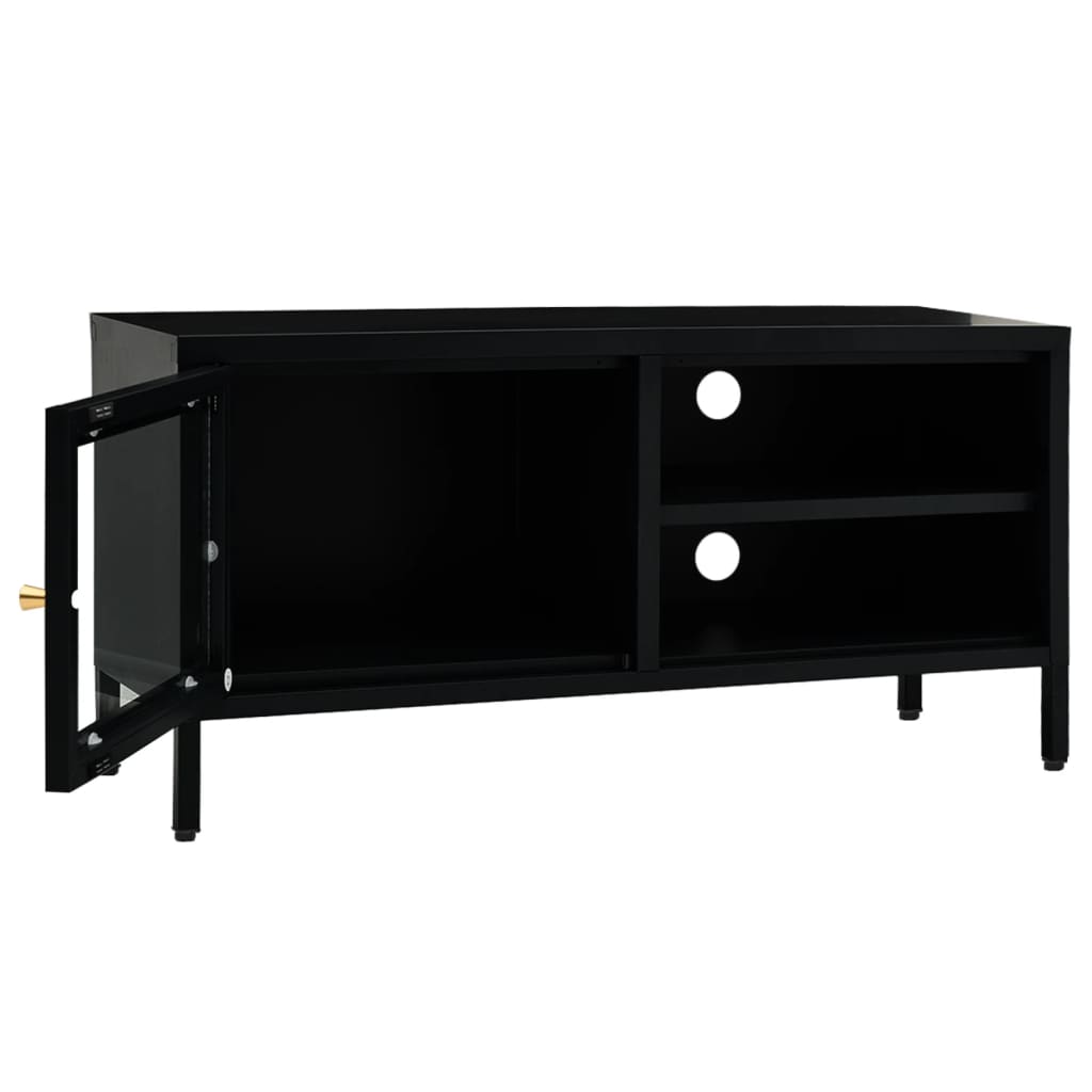 TV ormarić crni 90 x 30 x 44 cm od čelika i stakla