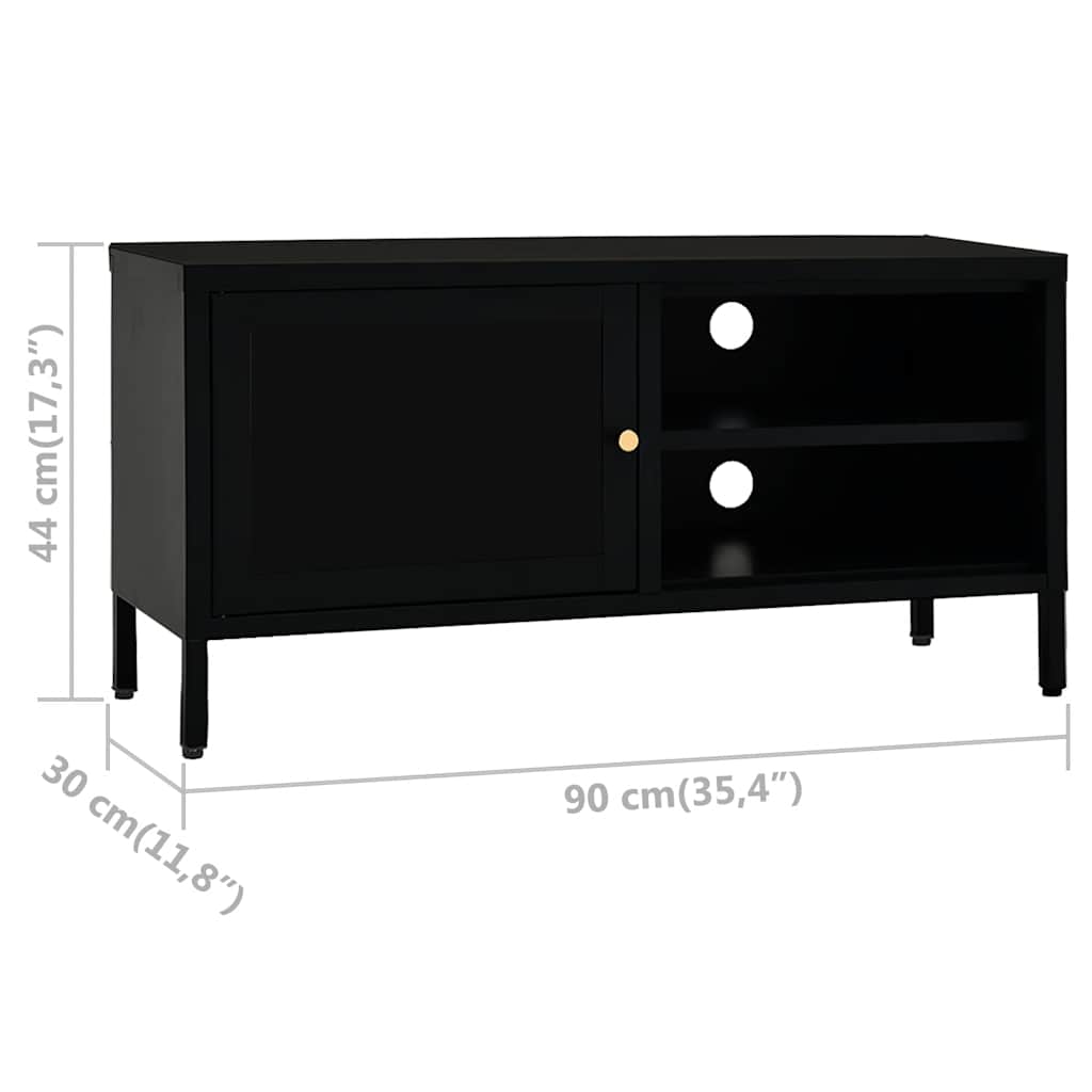 TV ormarić crni 90 x 30 x 44 cm od čelika i stakla