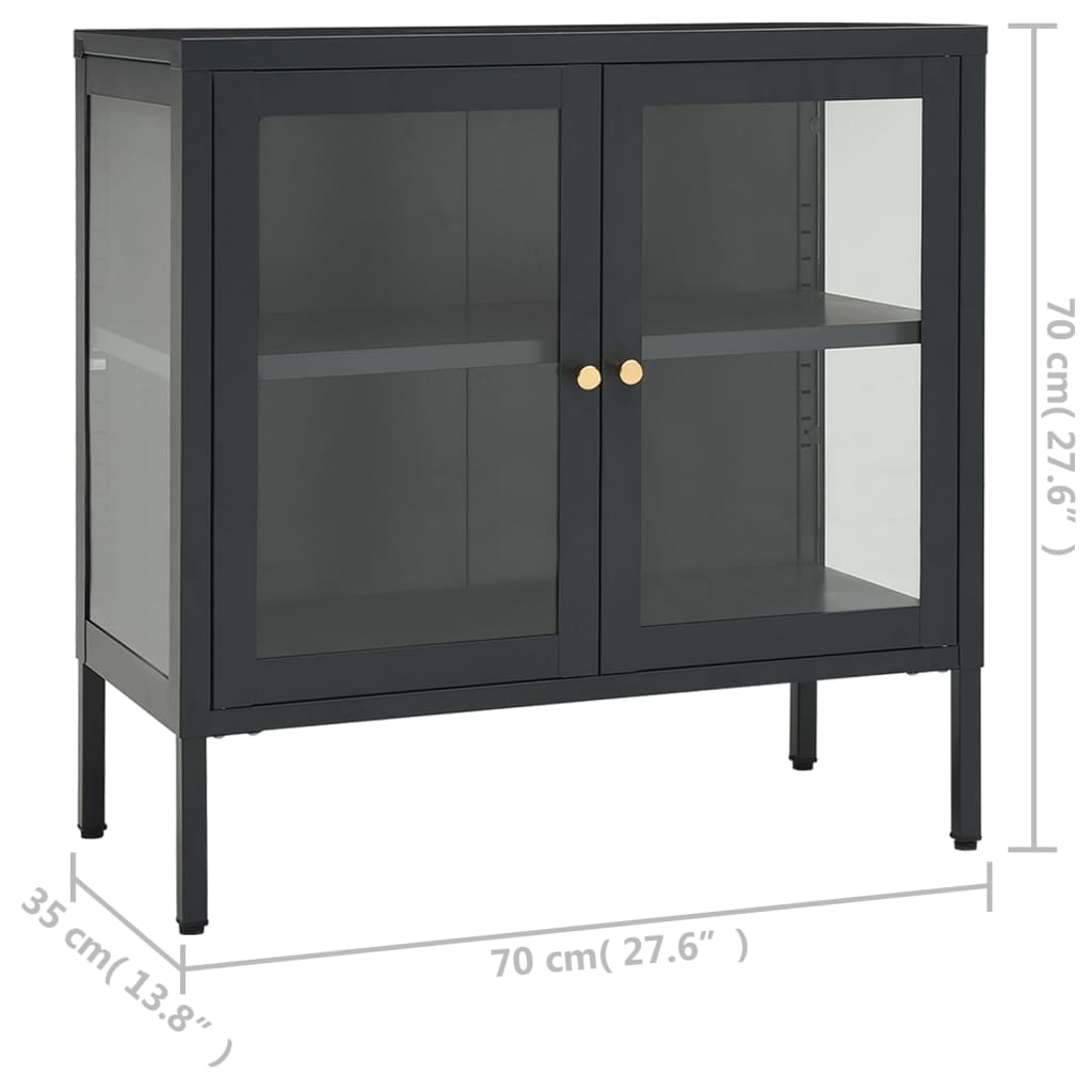 Komoda antracit 70 x 35 x 70 cm od čelika i stakla