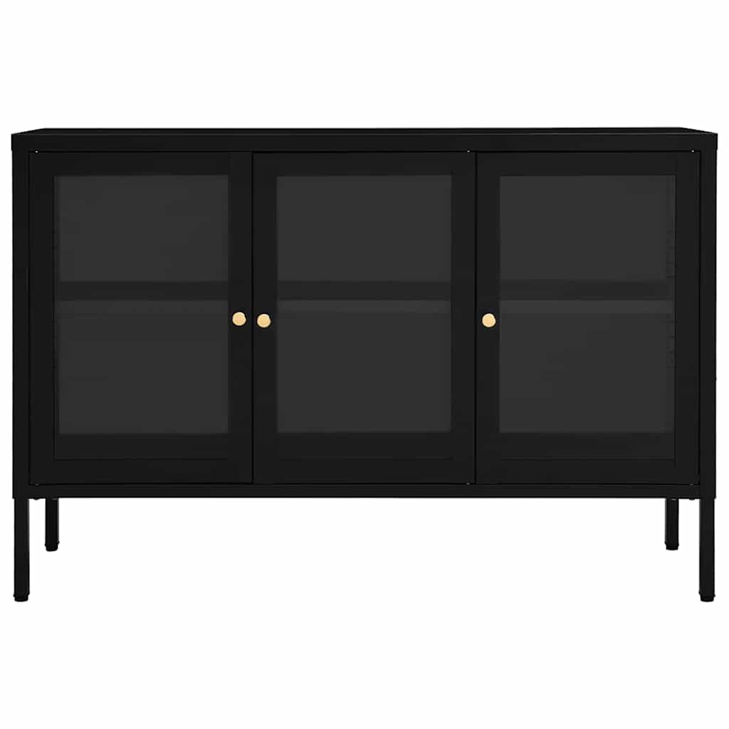 Komoda crna 105 x 35 x 70 cm od čelika i stakla