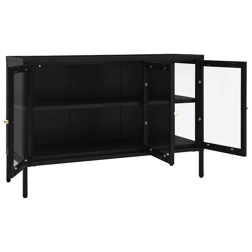 Komoda crna 105 x 35 x 70 cm od čelika i stakla