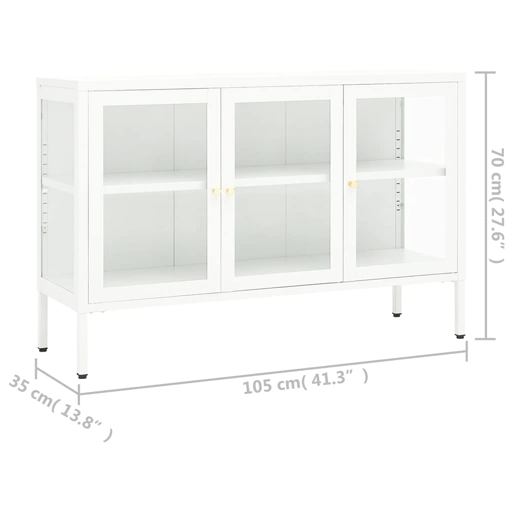 Komoda bijela 105 x 35 x 70 cm od čelika i stakla
