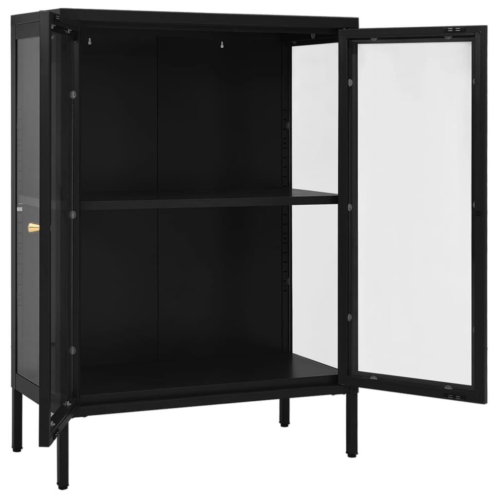 Komoda crna 75 x 35 x 105 cm od čelika i stakla