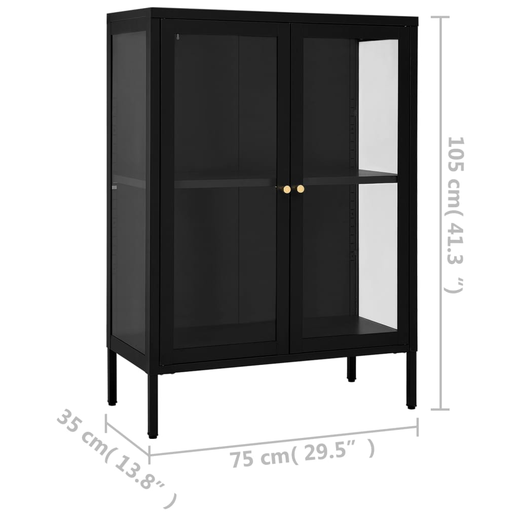 Komoda crna 75 x 35 x 105 cm od čelika i stakla