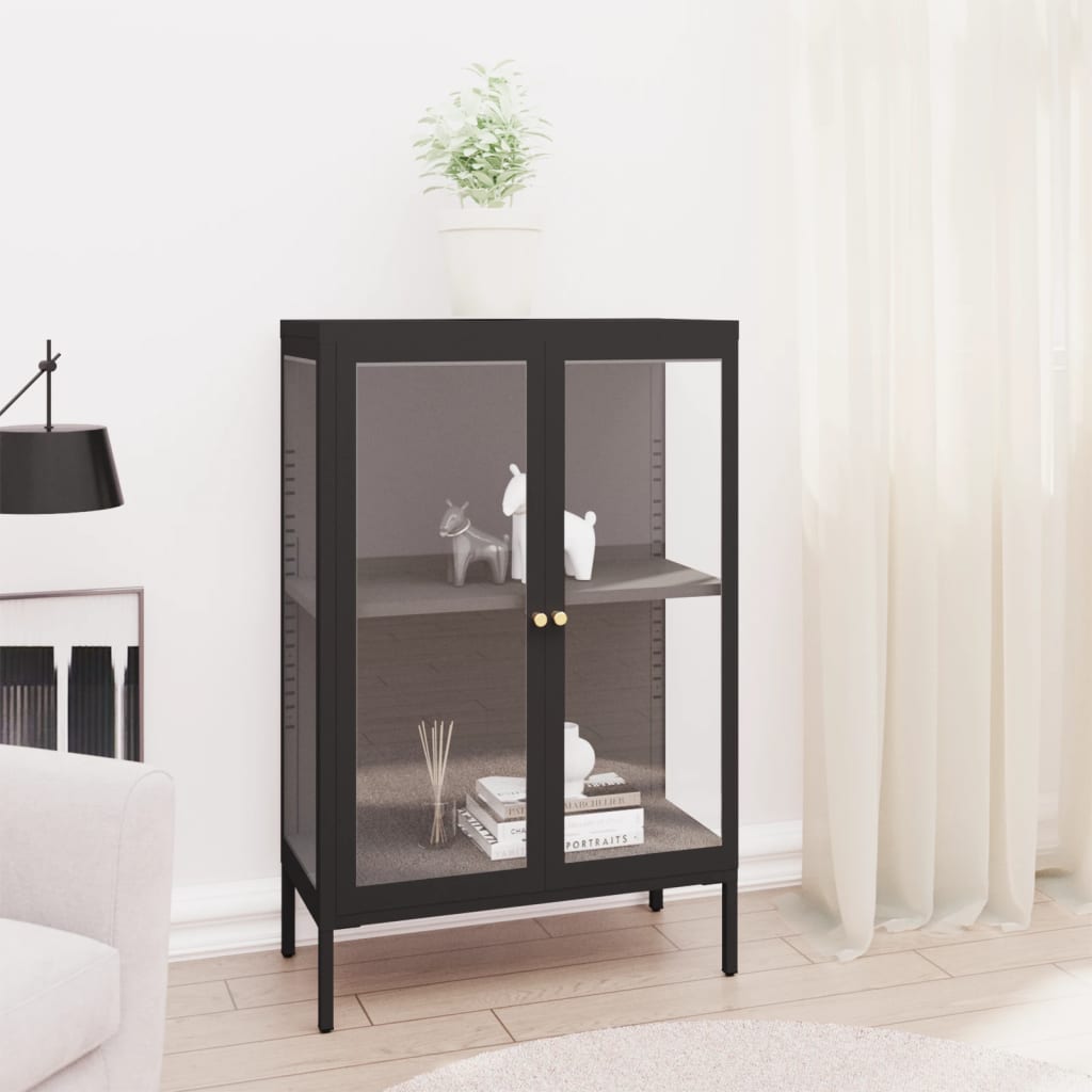 Komoda crna 75 x 35 x 105 cm od čelika i stakla