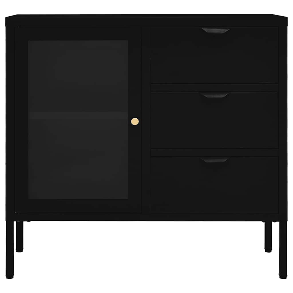 Komoda crna 75 x 35 x 70 cm od čelika i kaljenog stakla