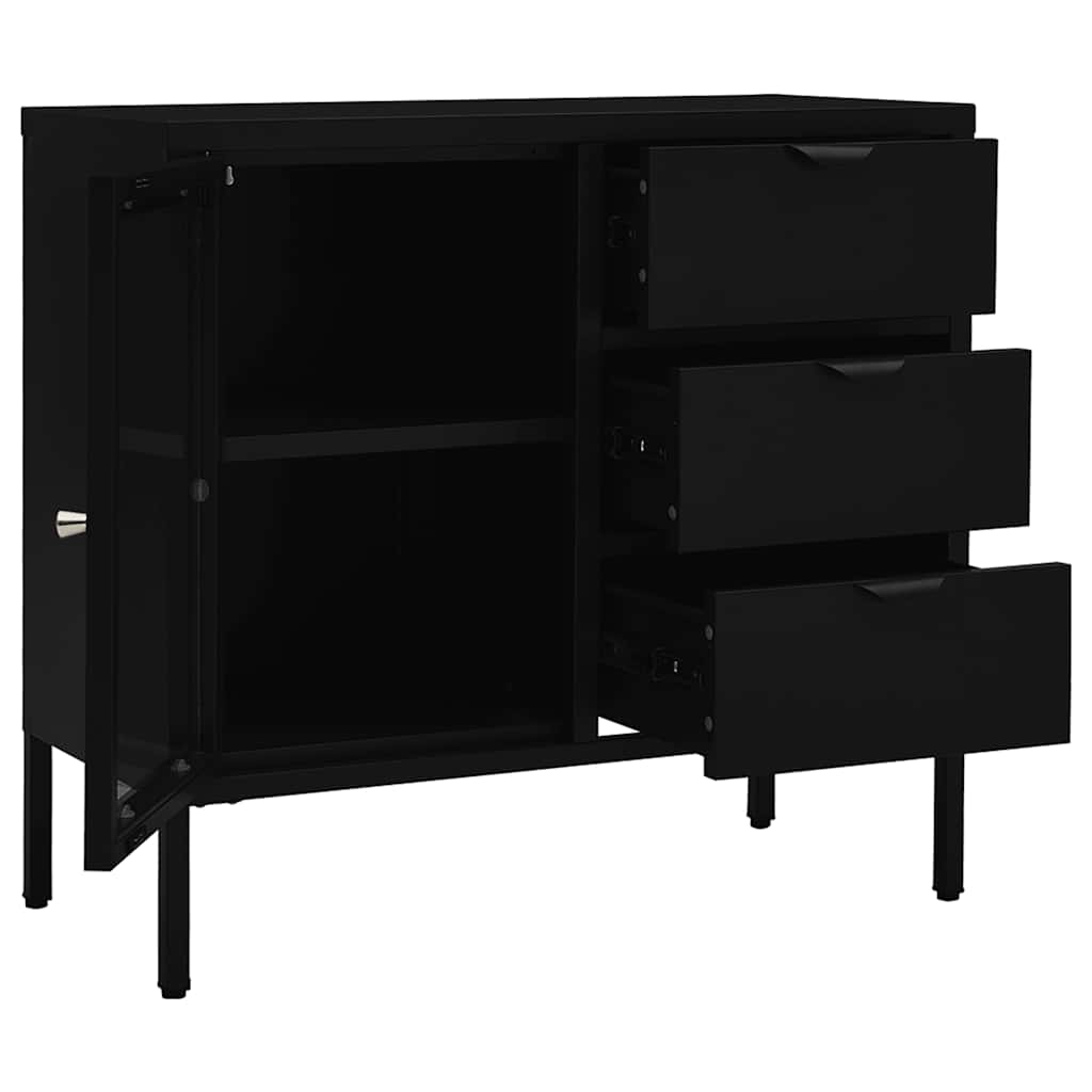 Komoda crna 75 x 35 x 70 cm od čelika i kaljenog stakla