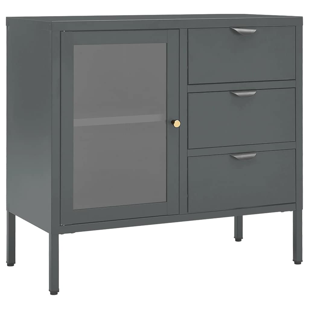 Komoda antracit 75 x 35 x 70 cm od čelika i kaljenog stakla