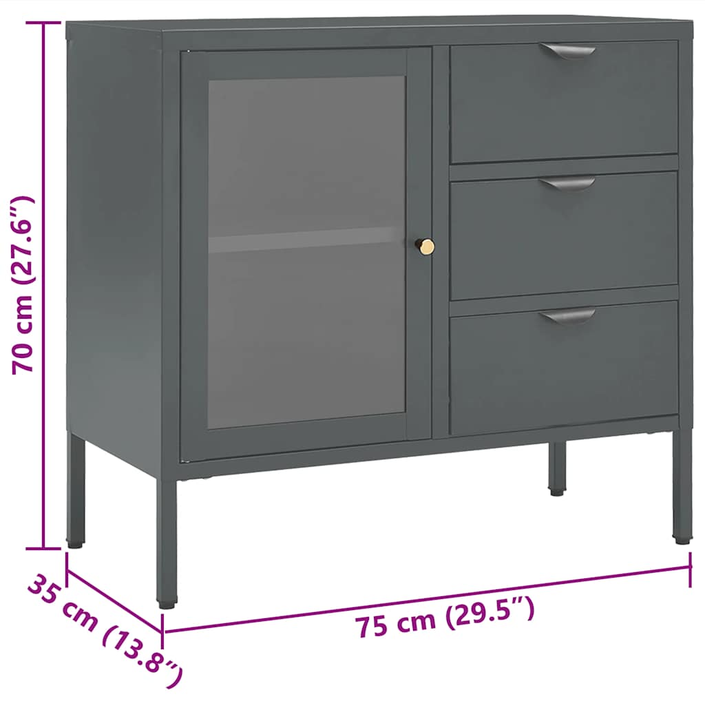 Komoda antracit 75 x 35 x 70 cm od čelika i kaljenog stakla