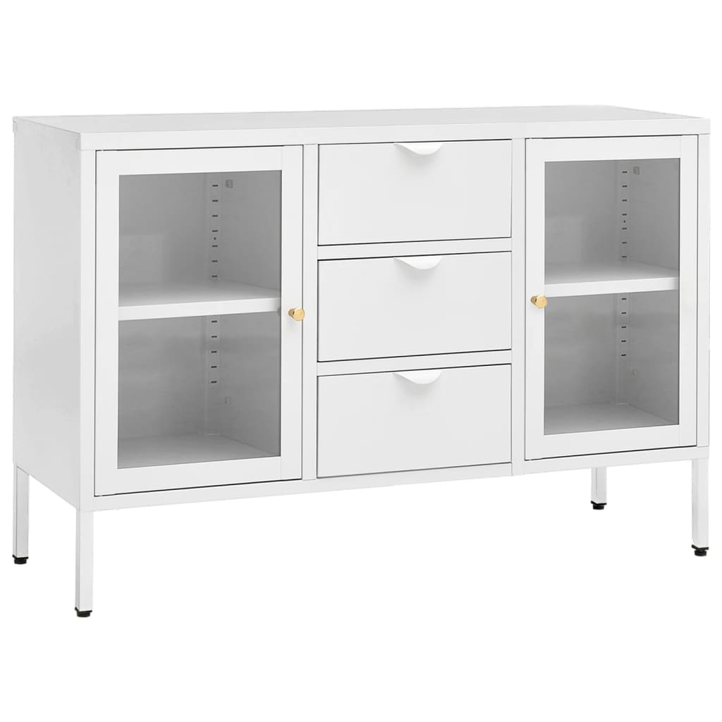 Komoda bijela 105 x 35 x 70 cm od čelika i kaljenog stakla