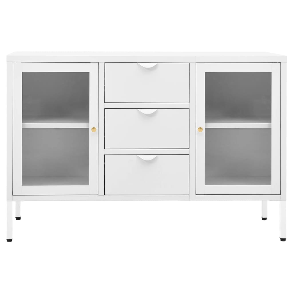 Komoda bijela 105 x 35 x 70 cm od čelika i kaljenog stakla