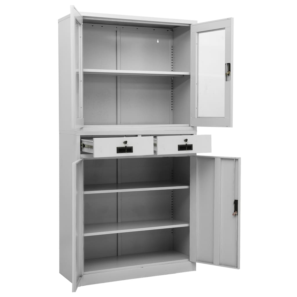 Uredski ormarić svjetlosivi 90x40x180 cm čelik i kaljeno staklo