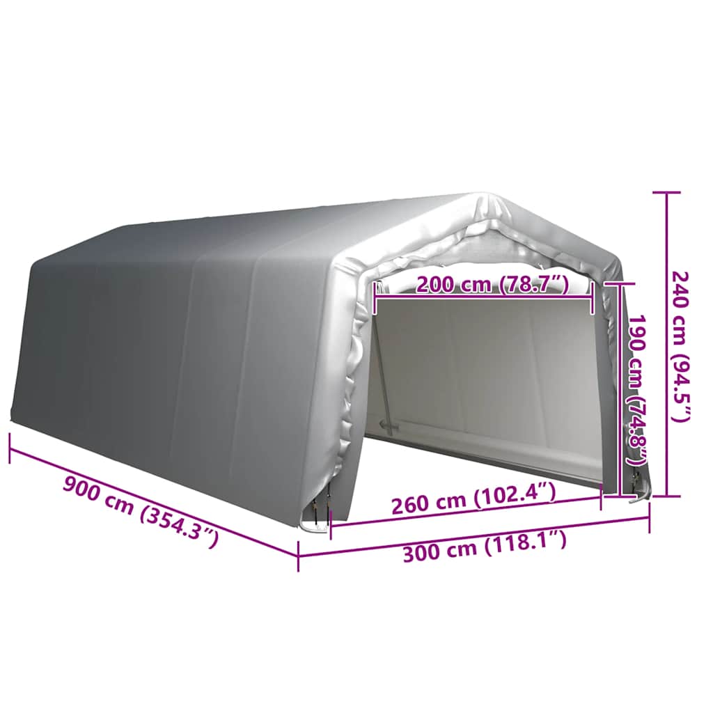 Skladišni šator 300 x 900 cm čelični sivi