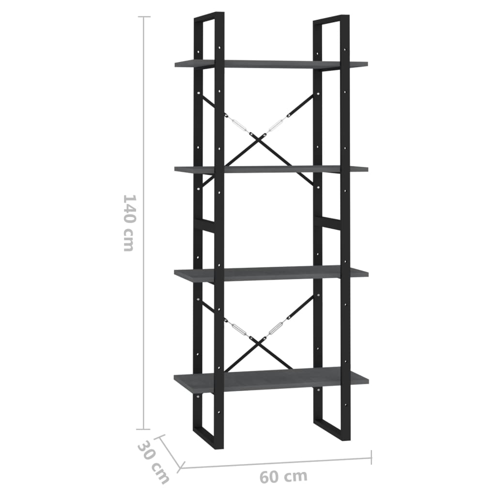 Ormarić za knjige s 4 razine sivi 60x30x140 cm masivna borovina