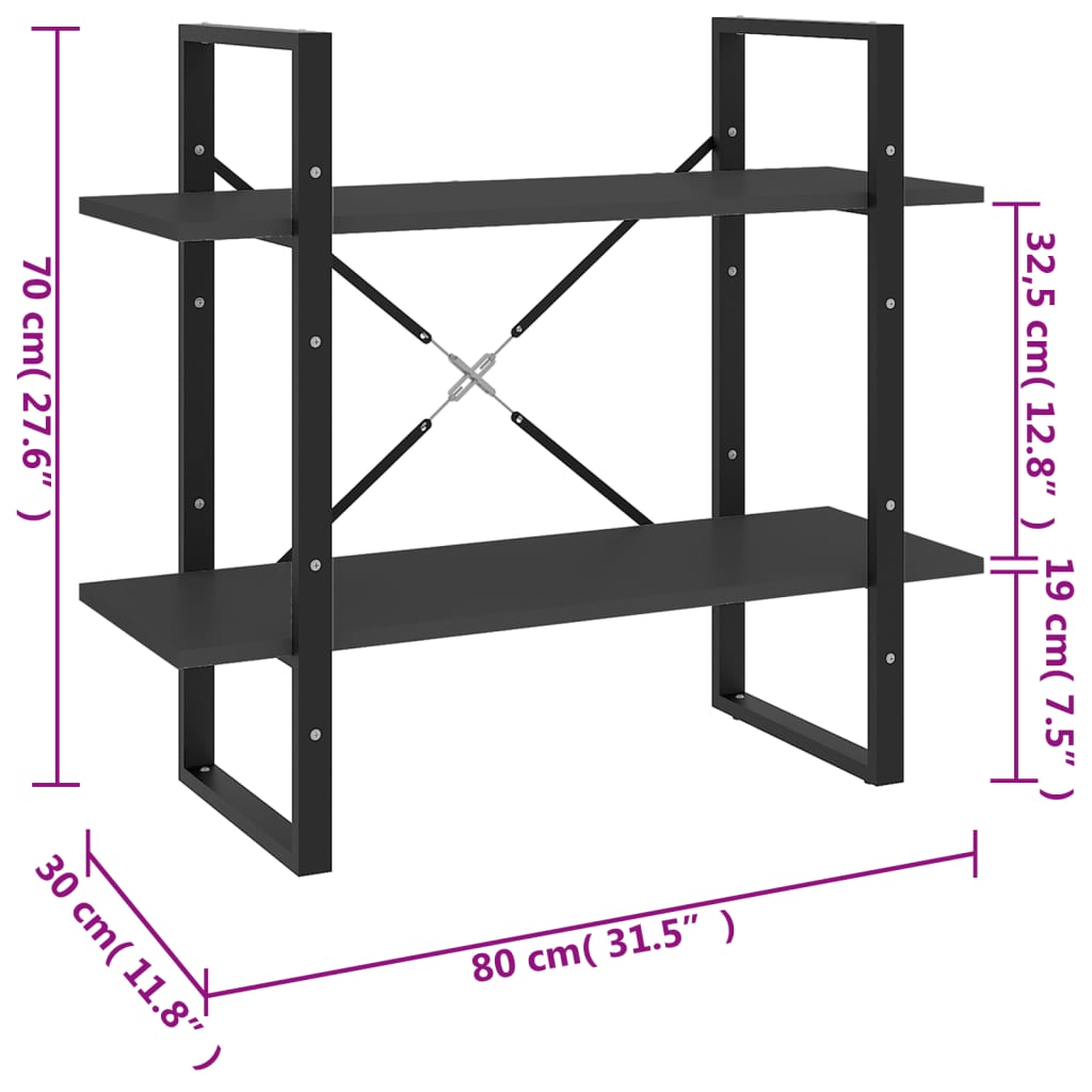 Ormarić za knjige s 2 razine sivi 80x30x70 cm konstruirano drvo