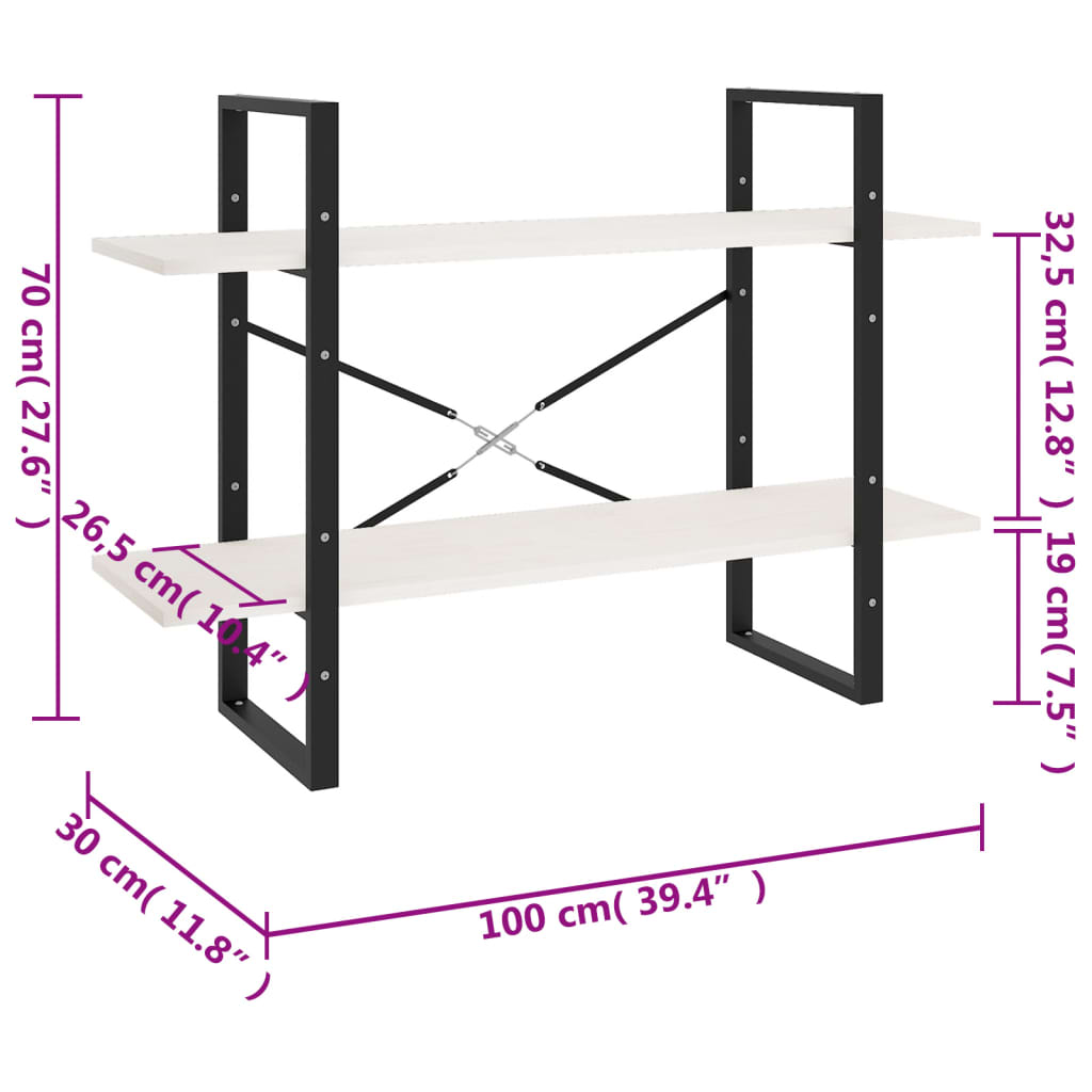 Ormarić za knjige s 2 razine bijeli 100x30x70 cm od borovine