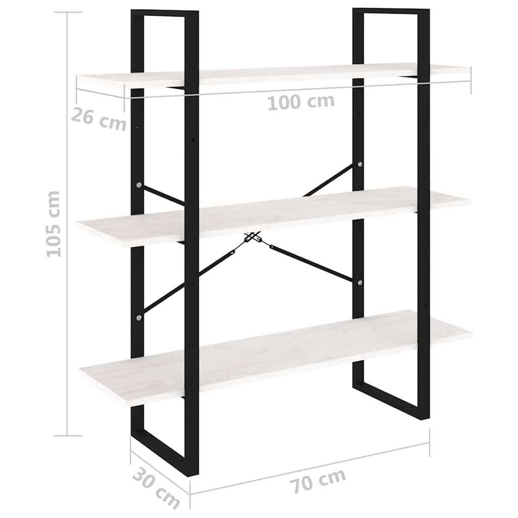 Ormarić za knjige s 3 razine bijeli 100x30x105 cm od borovine