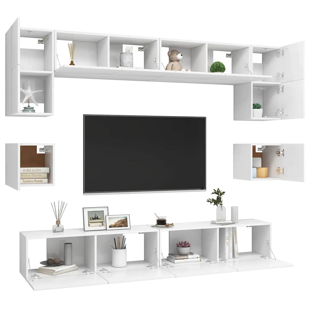 8-dijelni set TV ormarića bijeli od konstruiranog drva