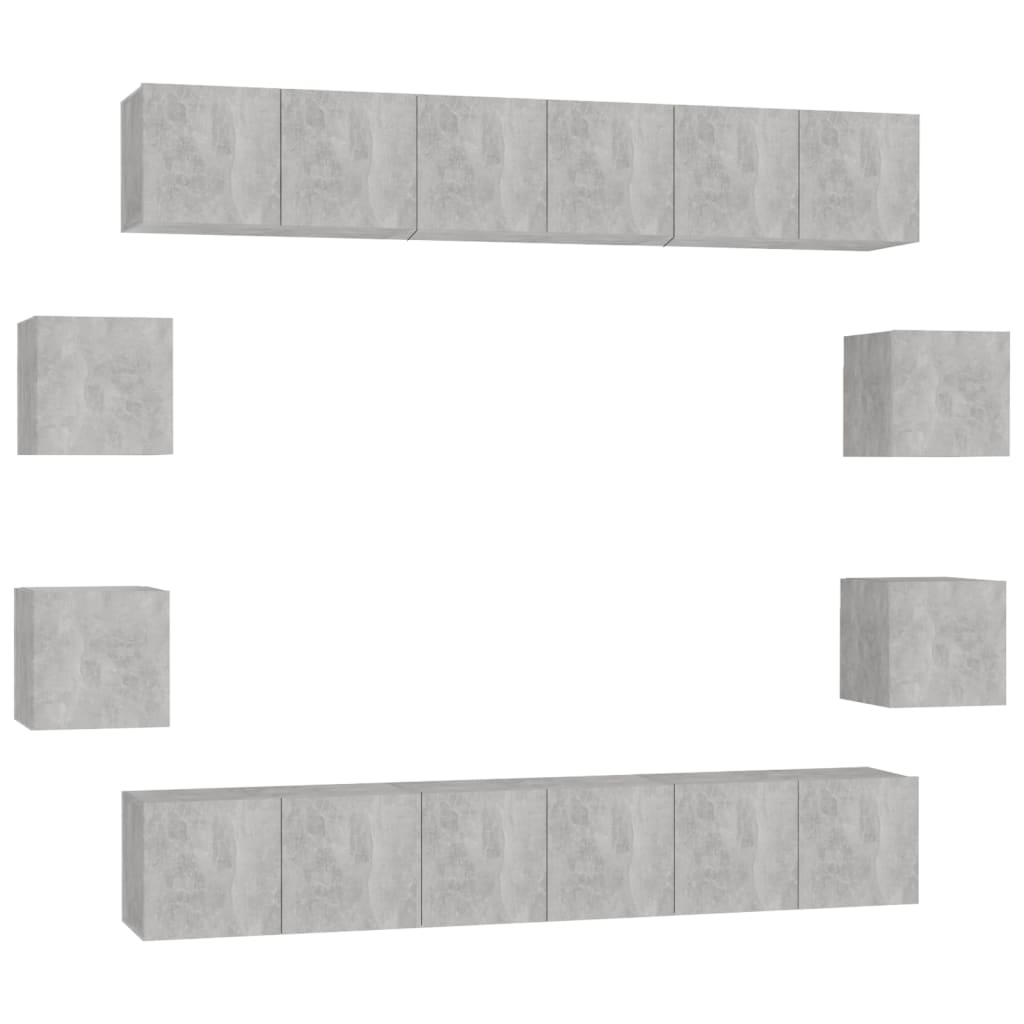 10-dijelni set TV ormarića siva boja betona konstruirano drvo
