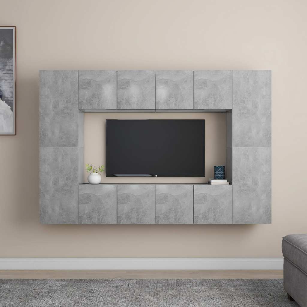 8-dijelni set TV ormarića siva boja betona konstruirano drvo