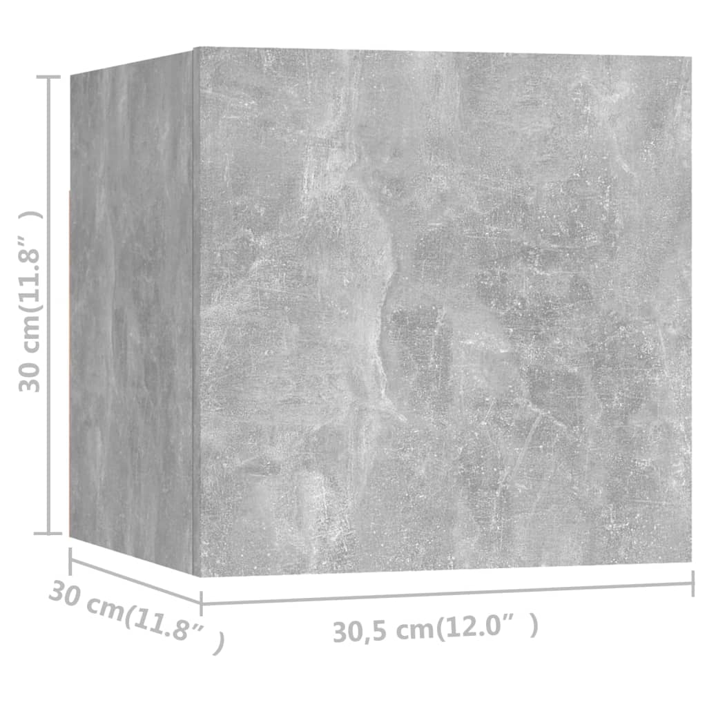 Zidni TV ormarići 8 kom siva boja betona 30,5 x 30 x 30 cm