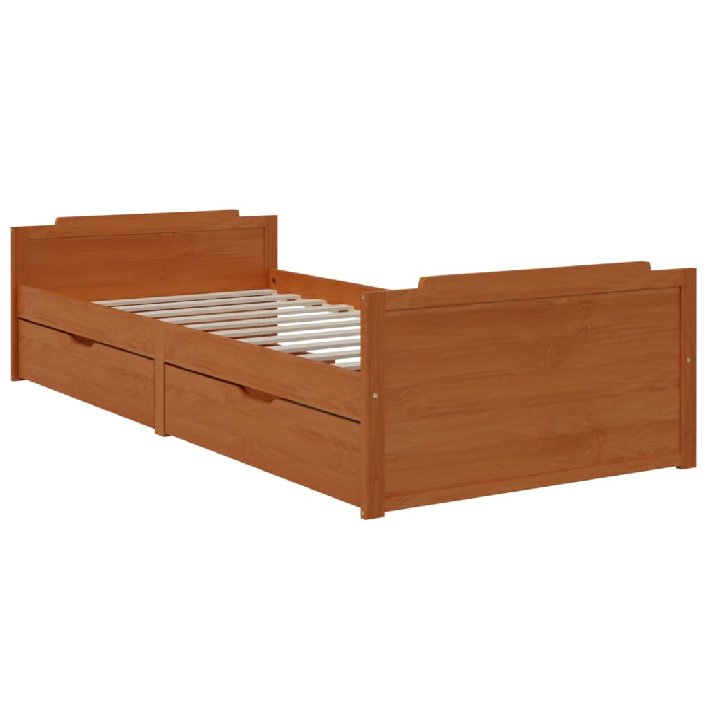 Okvir za krevet s ladicama boja meda 90x200 cm masivna borovina