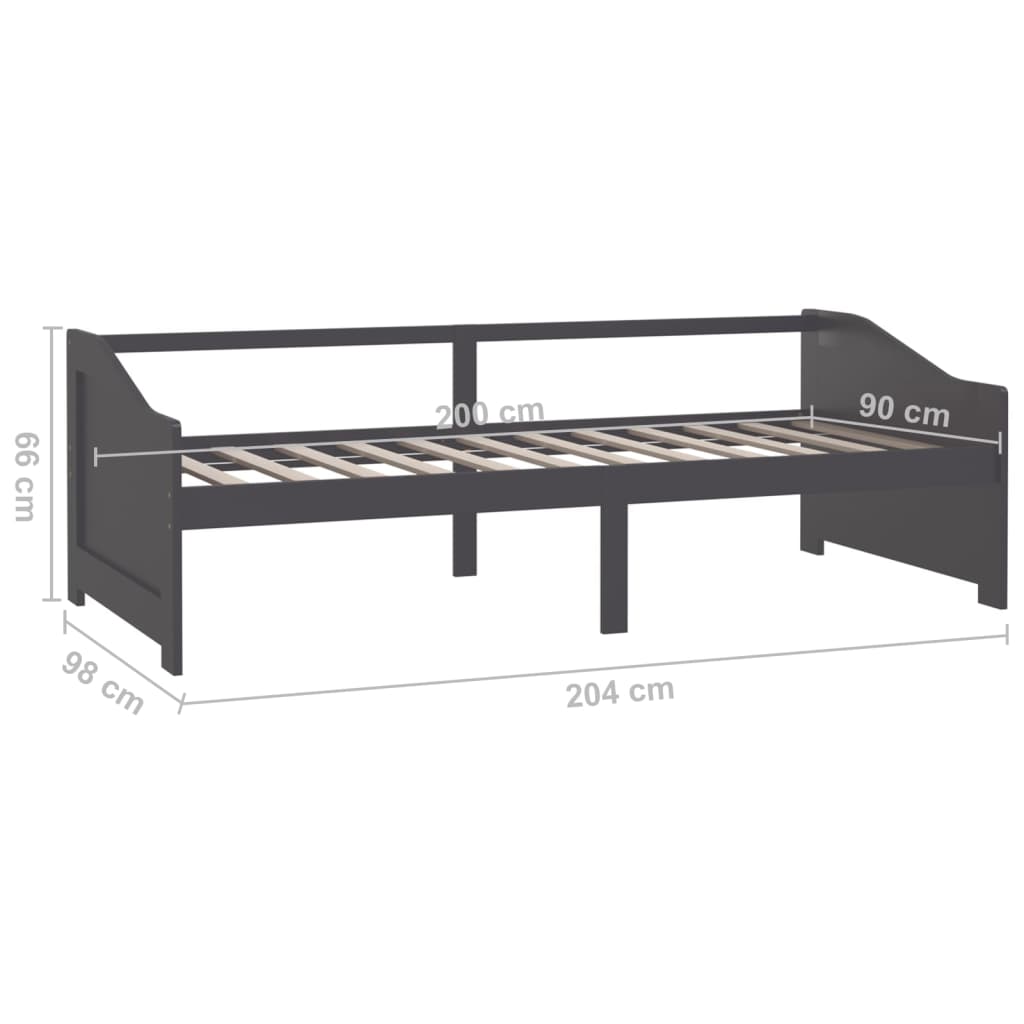 Trosjed / dnevni ležaj tamnosivi 90x200 cm od masivne borovine