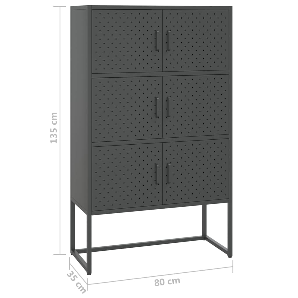 Visoka komoda antracit 80 x 35 x 135 cm čelična