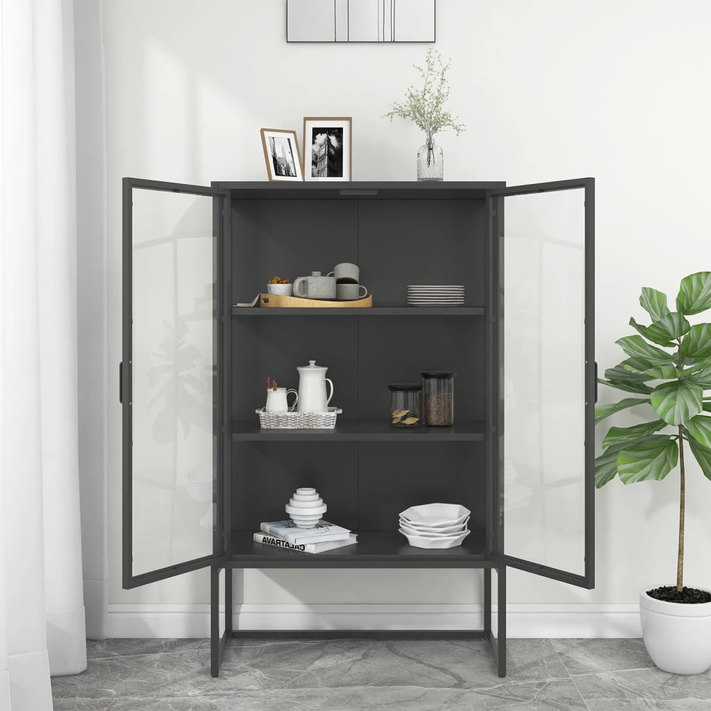 Visoka komoda antracit 80x35x135 cm od čelika i kaljenog stakla
