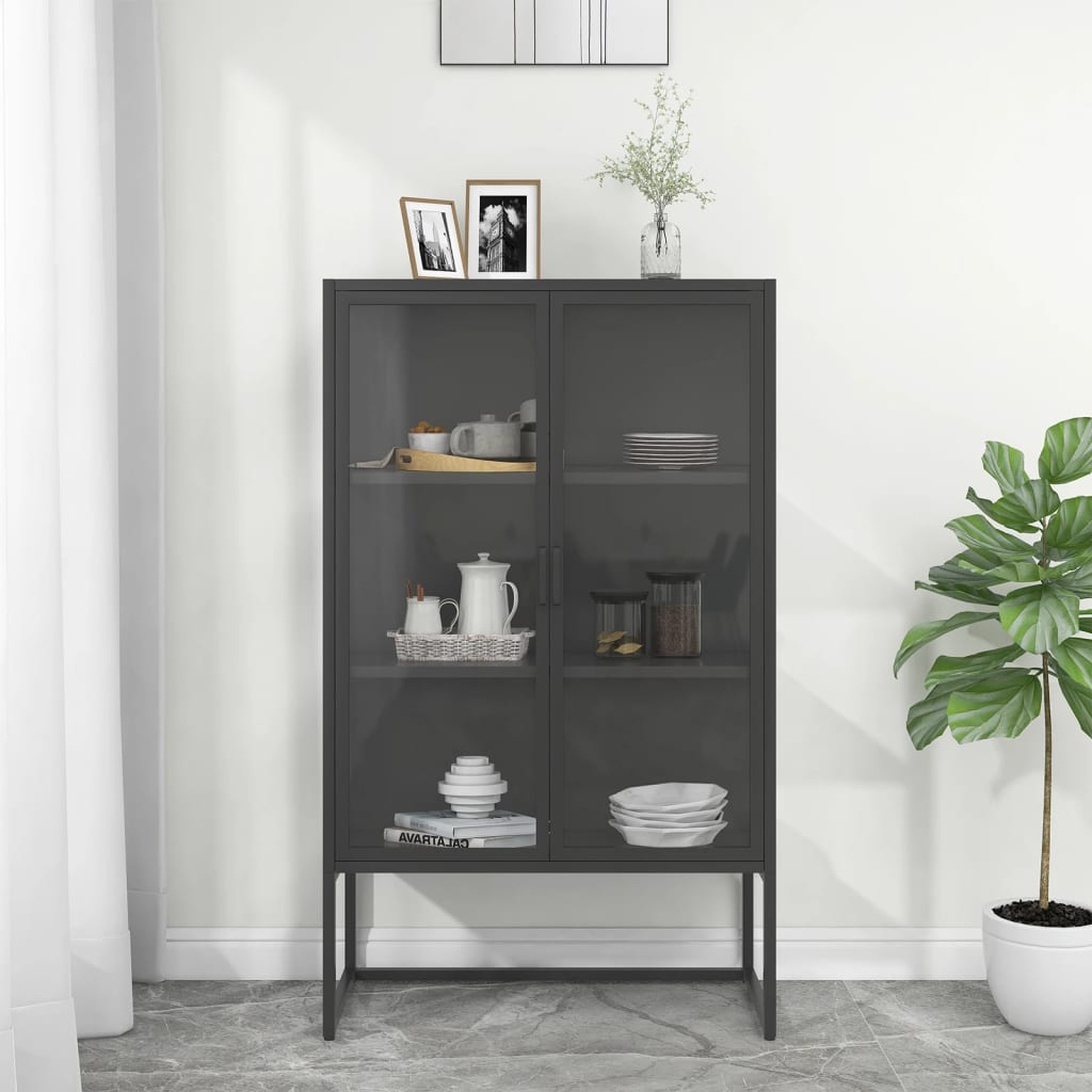 Visoka komoda antracit 80x35x135 cm od čelika i kaljenog stakla