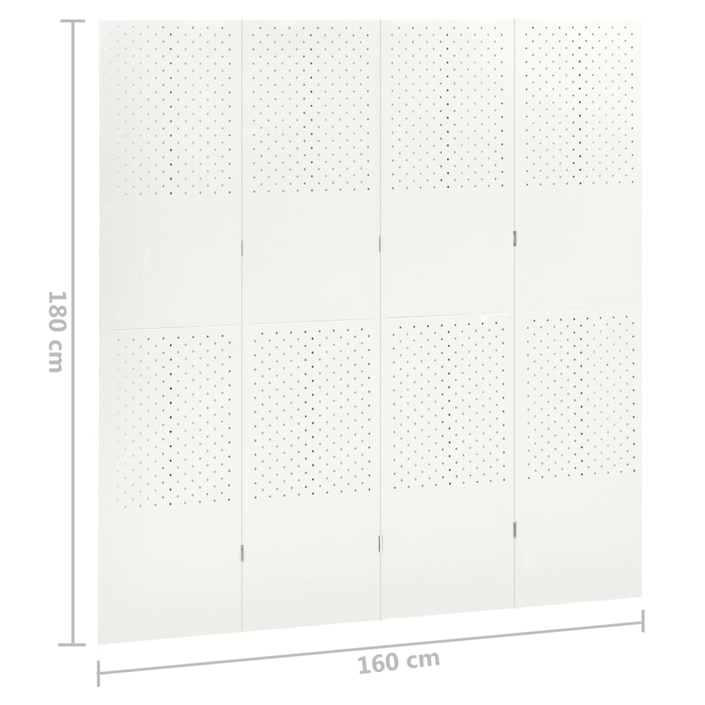 Sobna pregrada s 4 panela bijela 160 x 180 cm čelična