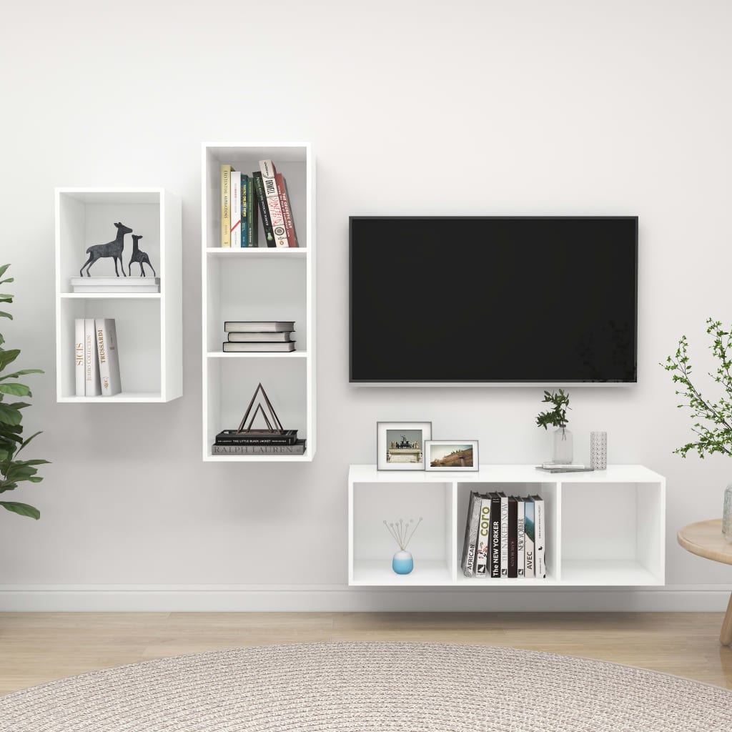 3-dijelni set TV ormarića bijeli od konstruiranog drva