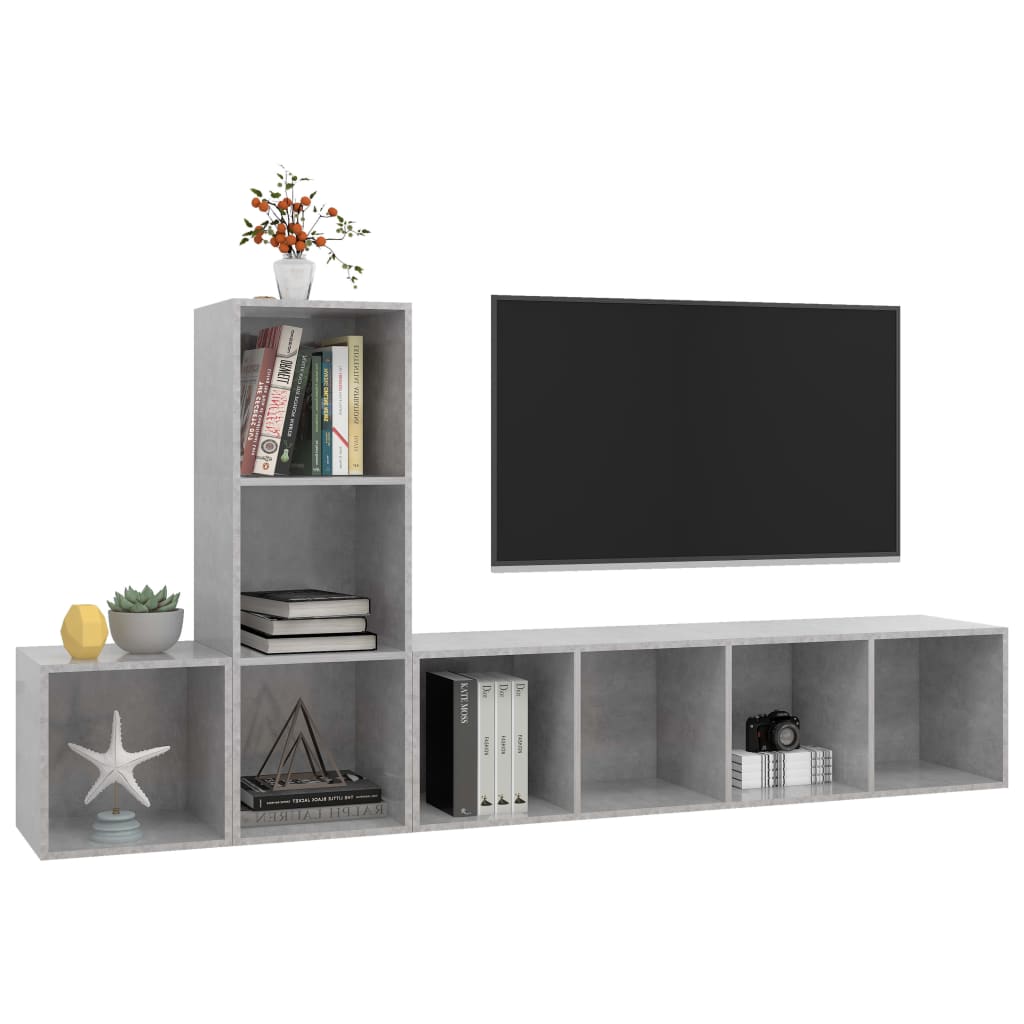 3-dijelni set TV ormarića siva boja betona konstruirano drvo