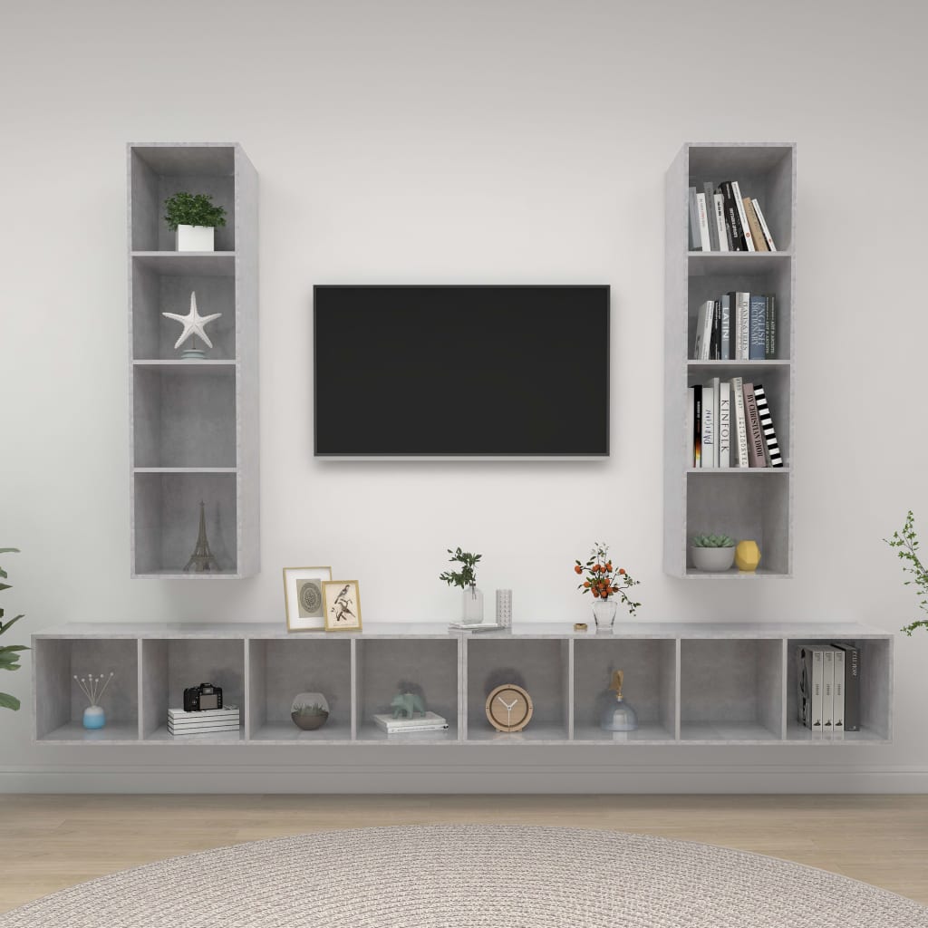 Zidni TV ormarići 4 kom siva boja betona od konstruiranog drva